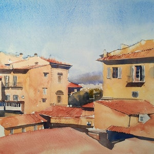 Florence Original Watercolor Painting Tuscany Italy Artwork City Landscape Florence Cityview