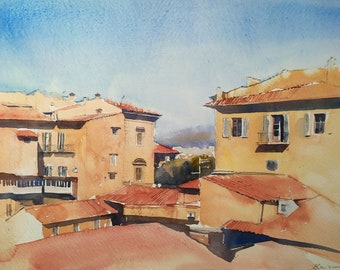 Florence Original Watercolor Painting Tuscany Italy Artwork City Landscape Florence Cityview