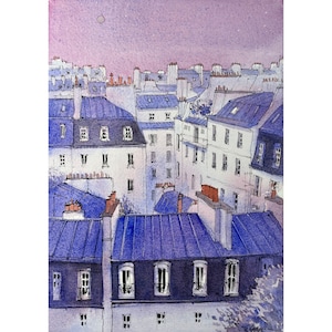 Paris Roofs Original Watercolor Painting Paris Rooftops Artwork Parisian View Painting France City View Art