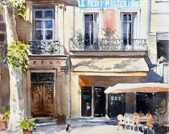 Frankreich Original Aquarell Gemälde Provence Kunstwerk Provenzalische Stadt Aix-En-Provence Gemälde Französische Stadt Aquarell