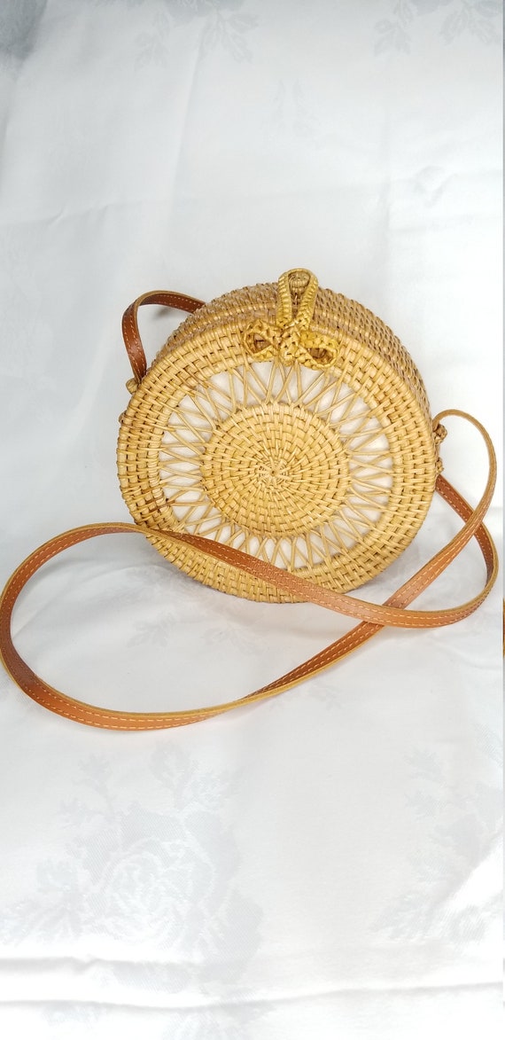 Round Rattan Bag, Straw Purse, Bamboo Bag, Circle Bag, Rattan