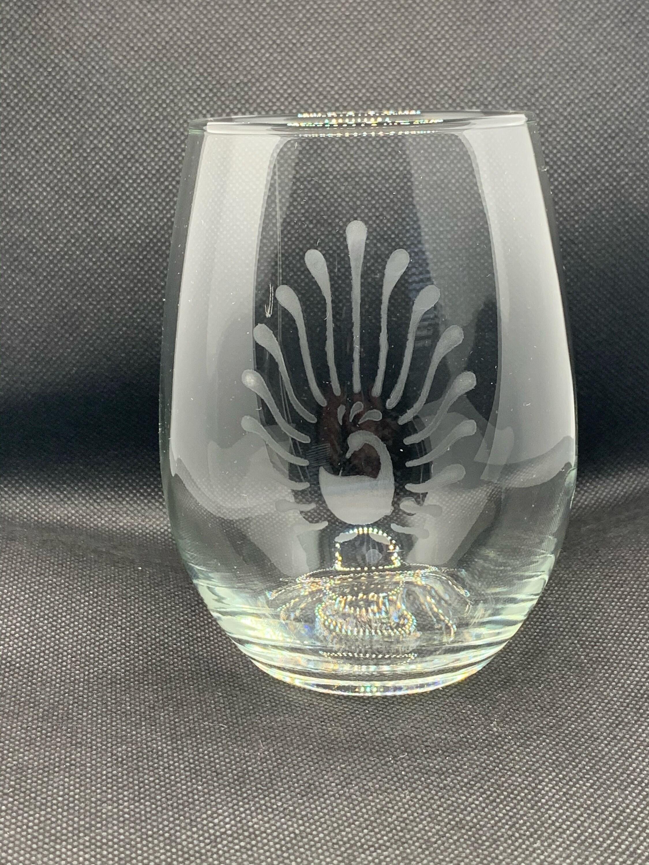 Peacock 1 Collection Etched Handmade Stemless or Stemmed Wine Etsy