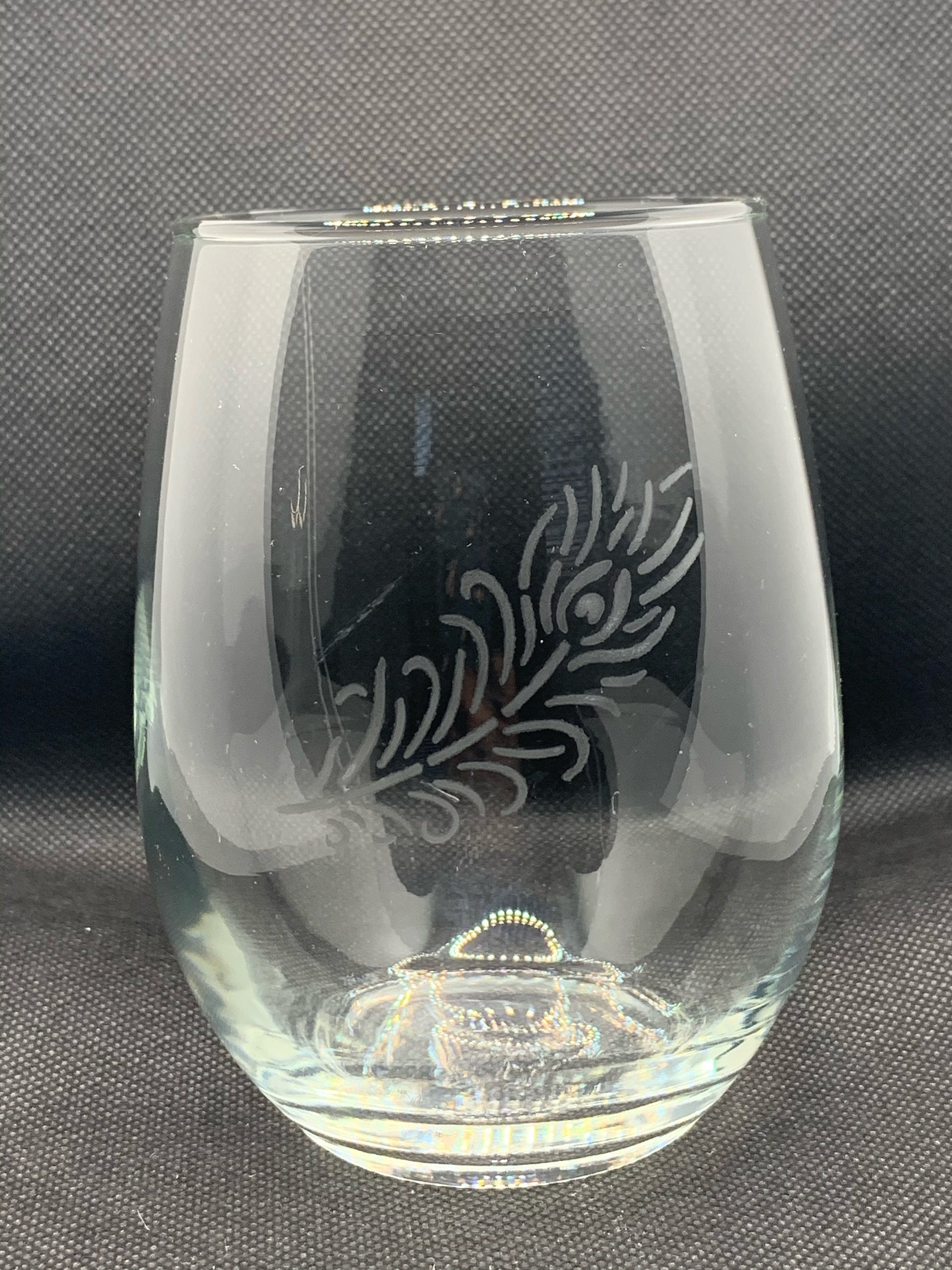 Peacock 1 Collection Etched Handmade Stemless or Stemmed Wine Etsy