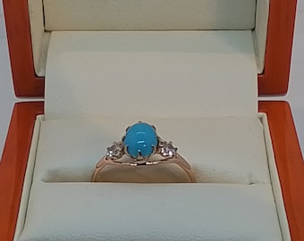 Antique Victorian vintage gold shell and turquoise/clear ring