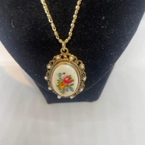 Lovely Antique Pendant Seed Pearls & Chain. Makers Mark on Chain Gold Plated .