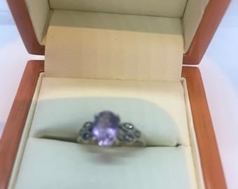 Antique Sterling Silver Amethyst And Marcasite Ring,