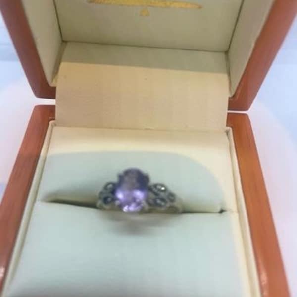 Antique Sterling Silver Amethyst And Marcasite Ring,