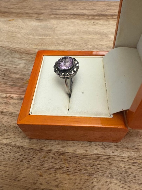 Antique Silver Statement Ring featuring a natural… - image 3