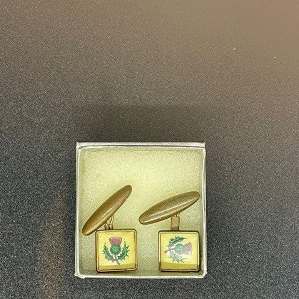 Antique/vintage Scottish Thistle Brass Cuff Links