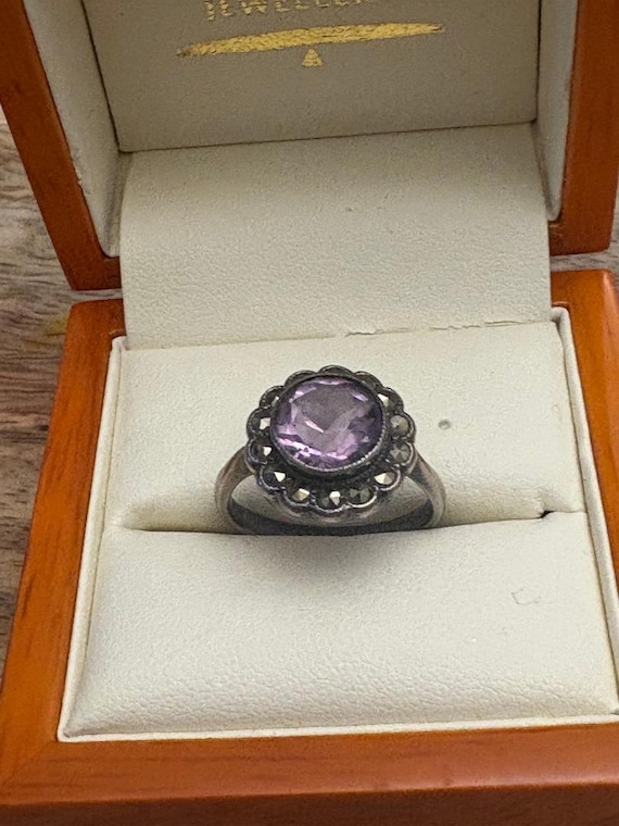 Antique Silver Statement Ring featuring a natural… - image 2