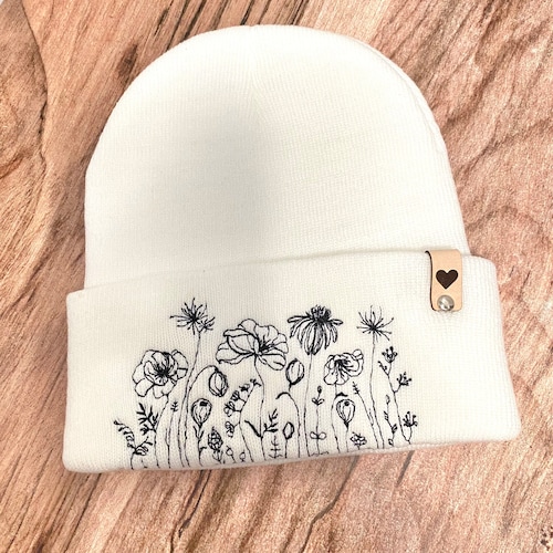 Embroidered Wild Flower Beanie Women Beanie Winter Hat Etsy