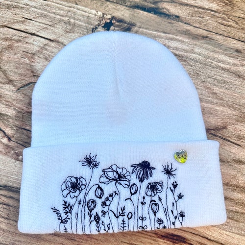 Embroidered Wild Flower Beanie, Women Beanie, Winter Hat  display picture 1