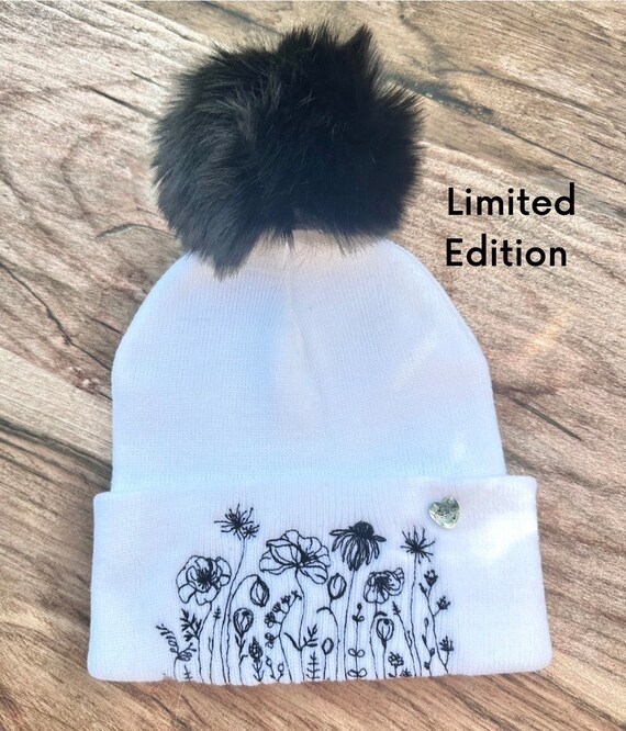 Embroidered Wild Flower Beanie, Women Beanie, Winter Hat