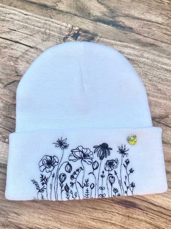 Embroidered Wild Flower Beanie, Women Beanie, Winter Hat