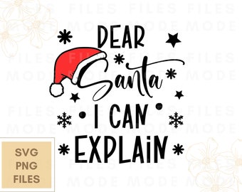 Può includere: Grafica natalizia in bianco e nero con un cappello di Babbo Natale rosso e il testo "Caro Babbo Natale * Posso * Spiegare *"