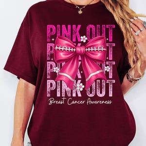 Football Pink Bow Breast Cancer Awareness Tee for Celebrations, Pink Out, Breast Cancer Football, Pink Ribbon Heart, Tackle Cancer Game Day