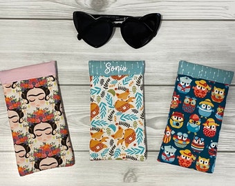 Funda de gafas de tela personalizada / estuche acolchado de anteojos / accesorios gafas de sol / pouch gafas de vista o lectura con nombre