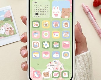 Lindo conejito de peluche: tema de ícono de aplicación estético y acogedor de baja fidelidad dibujado a mano para iOS, Android, Samsung, iPhone, iPad, tableta, íconos pastel y widgets.