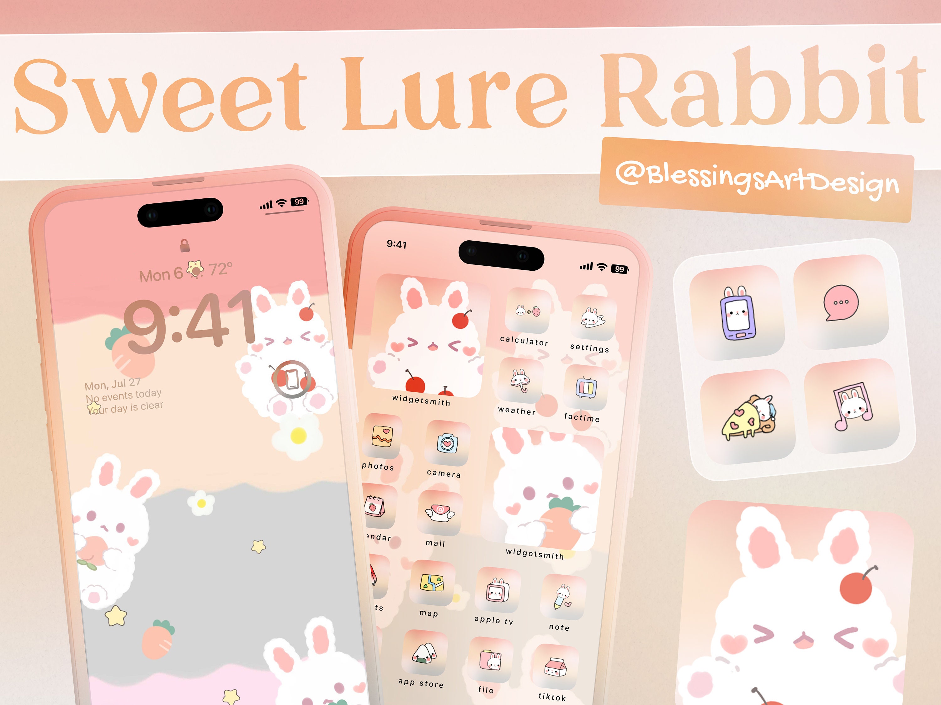 Sweet Lure Rabbit | Ios Icons Pack, iPhone Theme, App Cover, Icons Skin ...