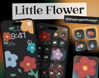 Garden Little Flower | iOS Icons Pack, iPhone Theme, App Cover, Icons Skin, Home Screen, Doodle, Cute, Mochi, Lo-Fi, Soft, Pastel