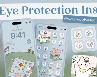 Eye Protection Ins | iOS Icons Pack, iPhone Theme, App Cover, Icons Skin, Home Screen, Doodle, Cute, Mochi, Lo-Fi, Soft, Pastel