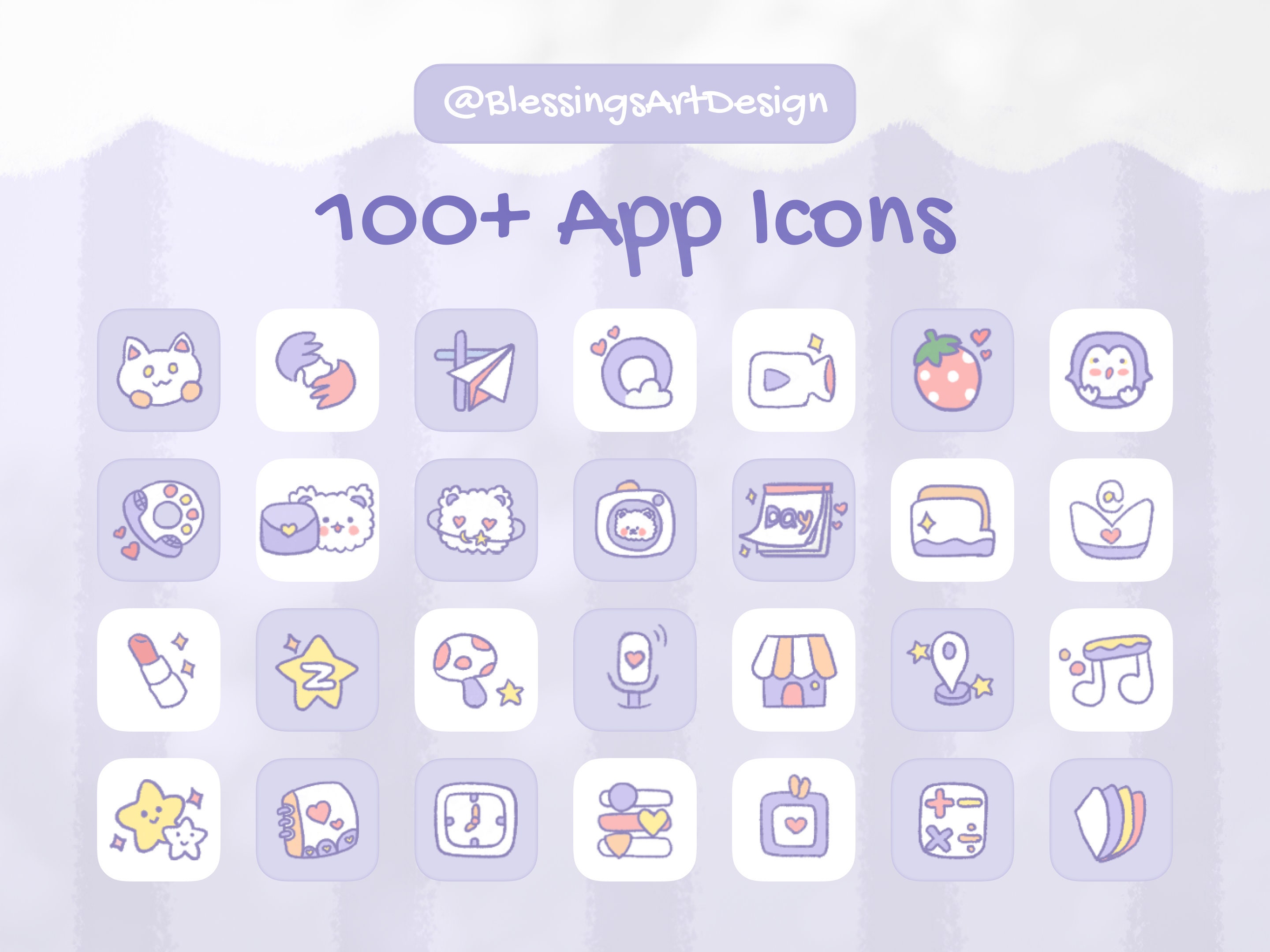 100 Kawaii Purple Bear Ios Icons Pack Iphone Theme App - Etsy