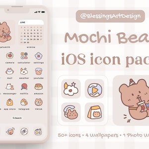 Kawaii Bear iOS Icon Pack: Pastel App Icons, Wallpapers (Digital Download)