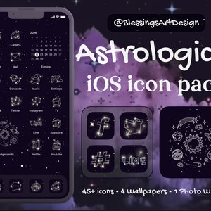 Astrological Sign | App Icons, iPhone, App Cover, Bundle, Home Screen, App, Zodiac, Twinkle, Line, Star, Horoscope, Night, Widget, Outline