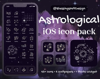 Astrologisches Zeichen | App Icons, iPhone, App Cover, Bundle, Home Screen, App, Sternzeichen, Twinkle, Linie, Stern, Horoskop, Nacht, Widget, Outline