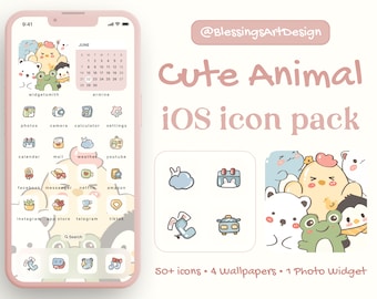 Cute Animal iOS Icon Pack | Kawaii App Theme (Digital Download)