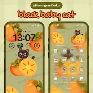 Black Baby Cat | iOS Icons Pack Bundle, iPhone Theme, App Covers, Icons Skin, Home Screen Set, Aesthetic, Hand Drawn, Widgets, Wallpapers