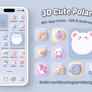 3D Clay Cute Polar | iOS Icons Pack Bundle, iPhone Theme, App Covers, Android Pack, Home Screen Set, Pastel Aesthetic, Hand Drawn, Widgets