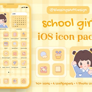 70+ Yellow Cute Girl | iOS Icons Pack, iPhone Theme, App Cover, Icon, Application, Home Screen, Doodle, Cute, Mochi, Lo-Fi, Soft, Pastel