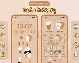 Cute Bakery | iOS Icons Pack Bundle, iPhone Theme, App Covers, Icons Skin, Home Screen Set, Pastel Aesthetic, Hand Drawn, Widgets, Wallpaper