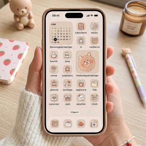 Bear Cookie App Icons | 800+ Cute Kawaii iOS & Android Icon Pack | Beige Aesthetic Home Screen Theme | Cozy Brown Widgets Wallpaper