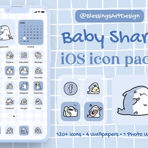 100+ Baby Shark| iOS Icons Pack, iPhone Theme, App, Icons, Home Screen, Kawaii, Animal, Cute, Lo-Fi, Soft, Pastel, Hand Drawn, Chibi, Mochi