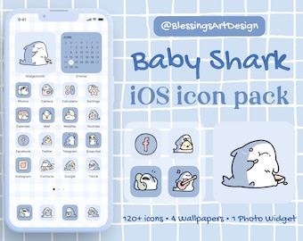 100+ Baby Shark| iOS Icons Pack, iPhone Theme, App, Icons, Home Screen, Kawaii, Animal, Cute, Lo-Fi, Soft, Pastel, Hand Drawn, Chibi, Mochi