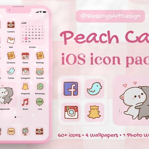 AESTHETIC Cute MOCHI CATS Peach and Goma 200 Icons 