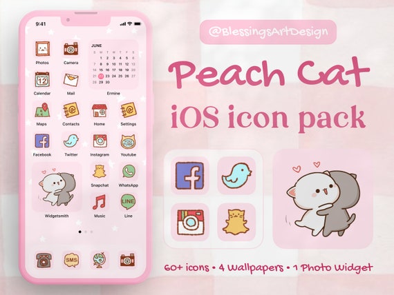 Mochi Peach Cat Cute Gomi App Icons Aesthetic iPhone 