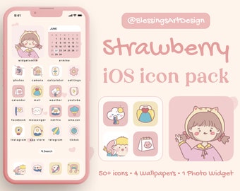Kawaii iOS Icon Pack | Cute Coral App Icons, Wallpapers (Digital Download)