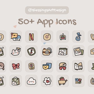 50+ Cute Small Girl | iOS Icons Pack, iPhone Theme, App Cover, Icons Skin, Home Screen, Doodle, Cute, Mochi, Lo-Fi, Soft, Pastel, Chibi