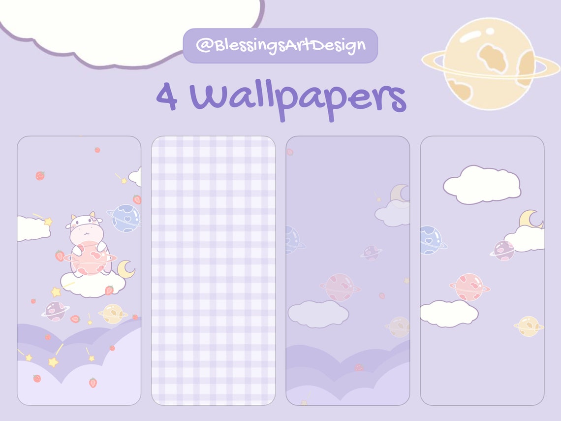 90 Kawaii Purple Cow Ios Icons Pack Iphone Theme App | Etsy