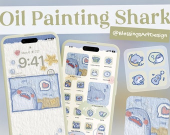 Oil Painting Shark | iOS Icons Pack, iPhone Theme, App Cover, Icons Skin, Home Screen, Doodle, Cute, Mochi, Lo-Fi, Soft, Pastel