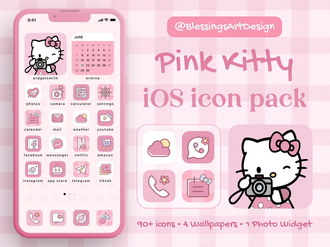 90 Pink Kitty Cat Ios Icons Pack iPhone Theme App Cover -  Canada
