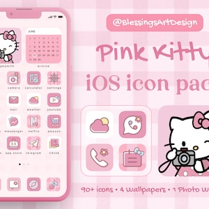 90 Pink Kitty Cat Ios Icons Pack iPhone Theme App Cover 