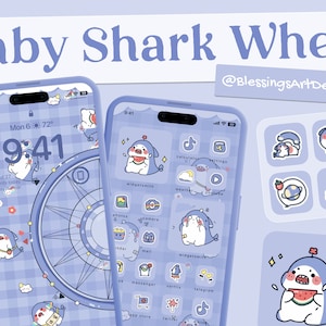 Baby Shark Wheel | iOS Icons Pack, iPhone Theme, App Cover, Icons Skin, Home Screen, Doodle, Cute, Mochi, Lo-Fi, Soft, Pastel