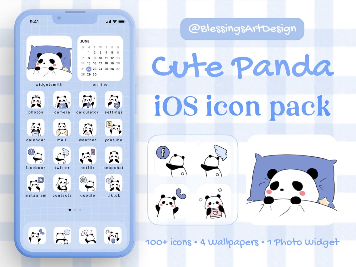100+ Blue Panda Bear | Ios Icons Pack, iPhone Theme, App Cover, Icons ...