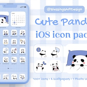 100+ Blue Panda Bear | iOS Icons Pack, iPhone Theme, App Cover, Icons Skin, Home Screen, Doodle, Cute, Mochi, Lo-Fi, Soft, Pastel, Animal