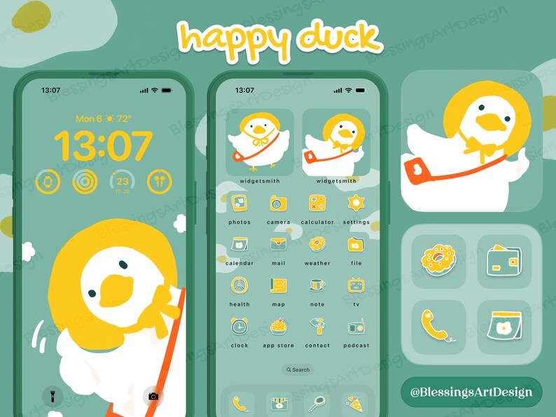 Happy Duck | Ios Icons Pack Bundle, iPhone Theme, App Covers, Icons ...