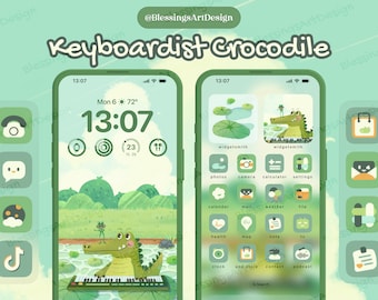 Keyboardist Crocodile | iOS Icons Pack Bundle, iPhone Theme, App Covers, Icons Skin, Home Screen Set, Pastel Aesthetic, Widgets, Wallpapers